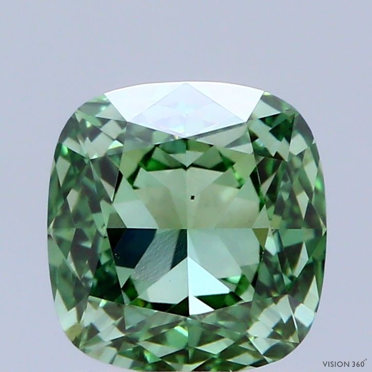 Loose Diamond - CUSHION MODIFIED 1.52ct Fancy Vivid Green VS1: Loose Diamond - CUSHION MODIFIED 1.52ct Fancy Vivid Green VS1 Source: This is a real non-mined Diamond that has been grown in a lab Shape: CUSHION MODIFIED Carats: 1.52 Color: Fancy Vivid Green Certif