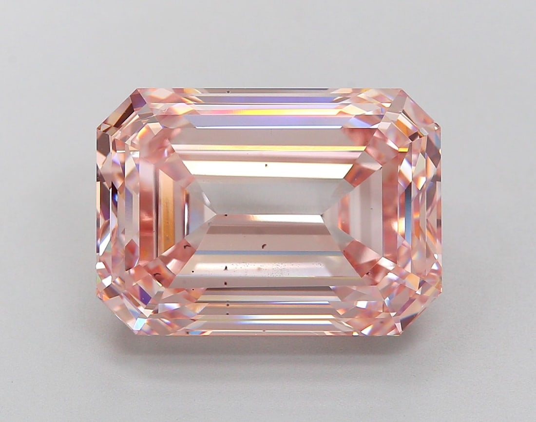 Loose Diamond - EMERALD 15.01ct Fancy Pink VS2: Loose Diamond - EMERALD 15.01ct Fancy Pink VS2 Source: This is a real non-mined Diamond that has been grown in a lab Shape: EMERALD Carats: 15.01 Color: Fancy Pink Certification: IGI Video: Video