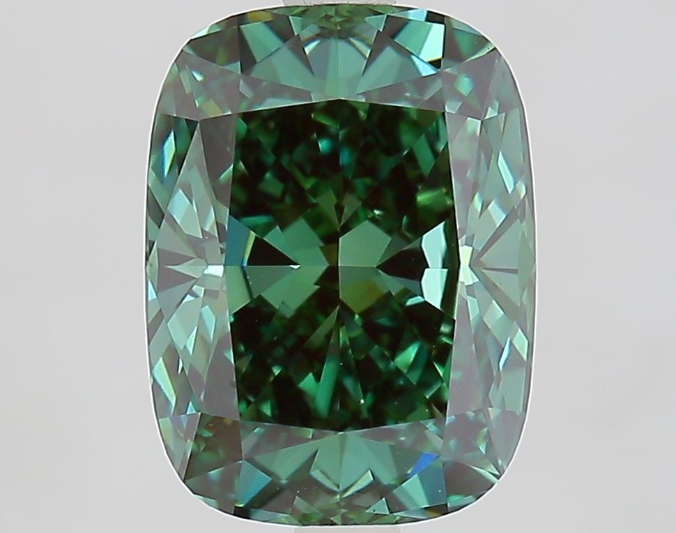 Loose Diamond - CUSHION MODIFIED 3.07ct Fancy Vivid Green VVS2: Loose Diamond - CUSHION MODIFIED 3.07ct Fancy Vivid Green VVS2 Source: This is a real non-mined Diamond that has been grown in a lab Shape: CUSHION MODIFIED Carats: 3.07 Color: Fancy Vivid Green Certi