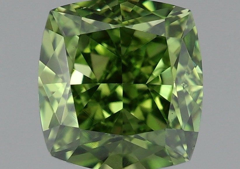 Loose Diamond - CUSHION MODIFIED 1.22ct Fancy Vivid Green VS2: Loose Diamond - CUSHION MODIFIED 1.22ct Fancy Vivid Green VS2 Source: This is a real non-mined Diamond that has been grown in a lab Shape: CUSHION MODIFIED Carats: 1.22 Color: Fancy Vivid Green Certif