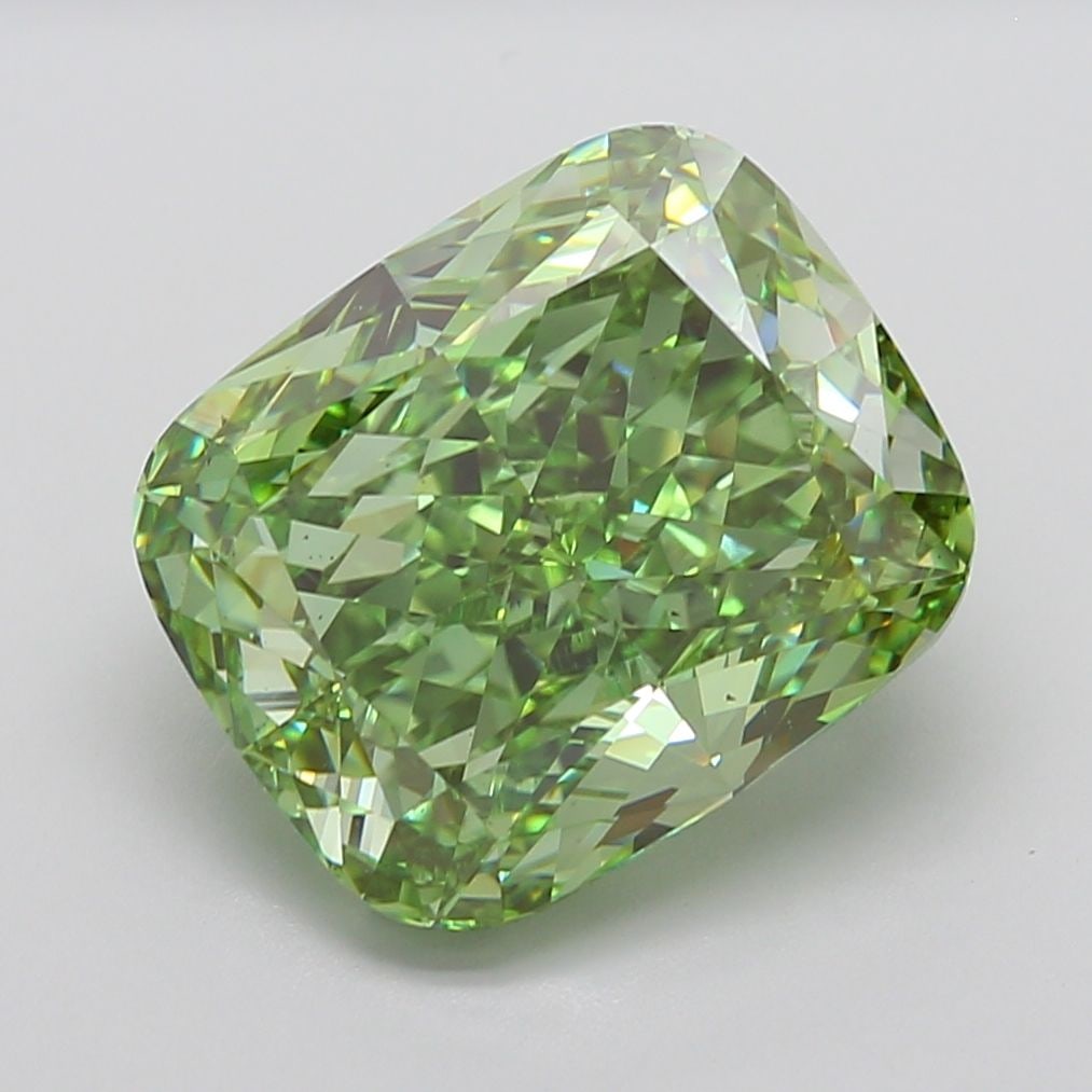 Loose Diamond - CUSHION MODIFIED 13.32ct Fancy Vivid Green VS2: Loose Diamond - CUSHION MODIFIED 13.32ct Fancy Vivid Green VS2 Source: This is a real non-mined Diamond that has been grown in a lab Shape: CUSHION MODIFIED Carats: 13.32 Color: Fancy Vivid Green Cert