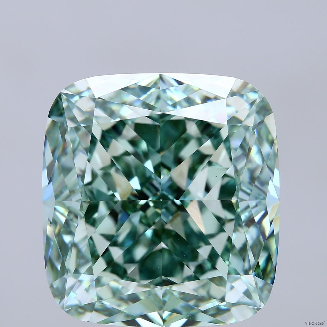 Loose Diamond - CUSHION MODIFIED 25.07ct Fancy Vivid Green VVS2: Loose Diamond - CUSHION MODIFIED 25.07ct Fancy Vivid Green VVS2 Source: This is a real non-mined Diamond that has been grown in a lab Shape: CUSHION MODIFIED Carats: 25.07 Color: Fancy Vivid Green Cer