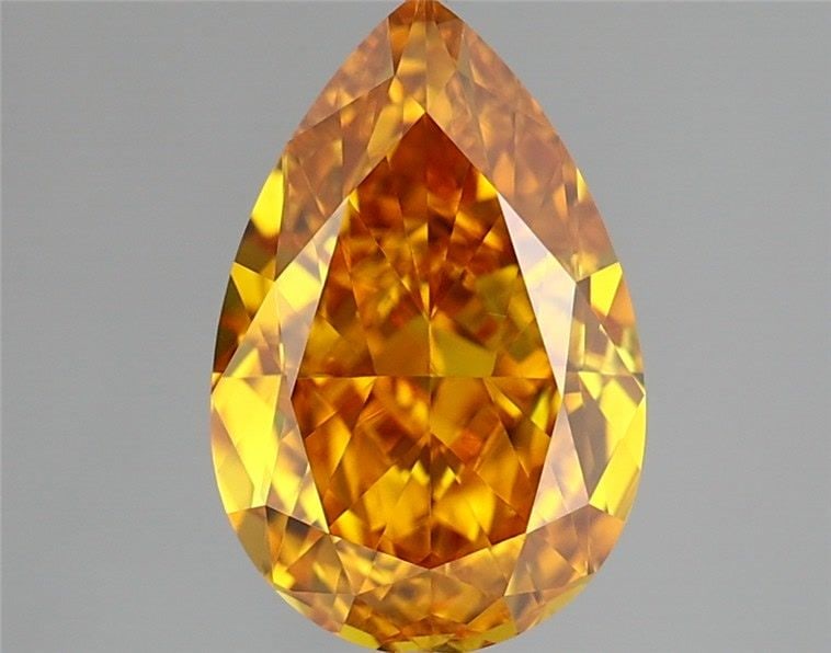 Loose Diamond - PEAR 2.01ct Fancy Vivid Orangey Yellow VVS2: Loose Diamond - PEAR 2.01ct Fancy Vivid Orangey Yellow VVS2 Source: This is a real non-mined Diamond that has been grown in a lab Shape: PEAR Carats: 2.01 Color: Fancy Vivid Orangey Yellow Certificati