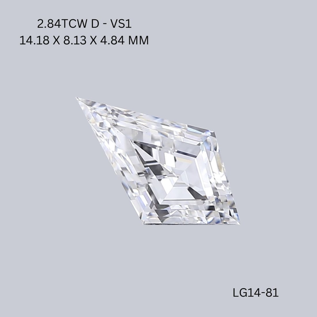 Loose Diamond - KITE 2.84ct D VS1: Loose Diamond - KITE 2.84ct D VS1 Source: This is a real non-mined Diamond that has been grown in a lab Shape: KITE Carats: 2.84 Color: D Clarity: VS1 Certification: IGI Video: