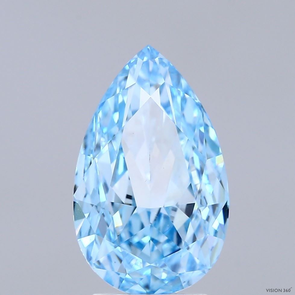 Loose Diamond - PEAR 4.07ct Fancy Vivid Blue VVS2: Loose Diamond - PEAR 4.07ct Fancy Vivid Blue VVS2 Source: This is a real non-mined Diamond that has been grown in a lab Shape: PEAR Carats: 4.07 Color: Fancy Vivid Blue Certification: IGI Video:
