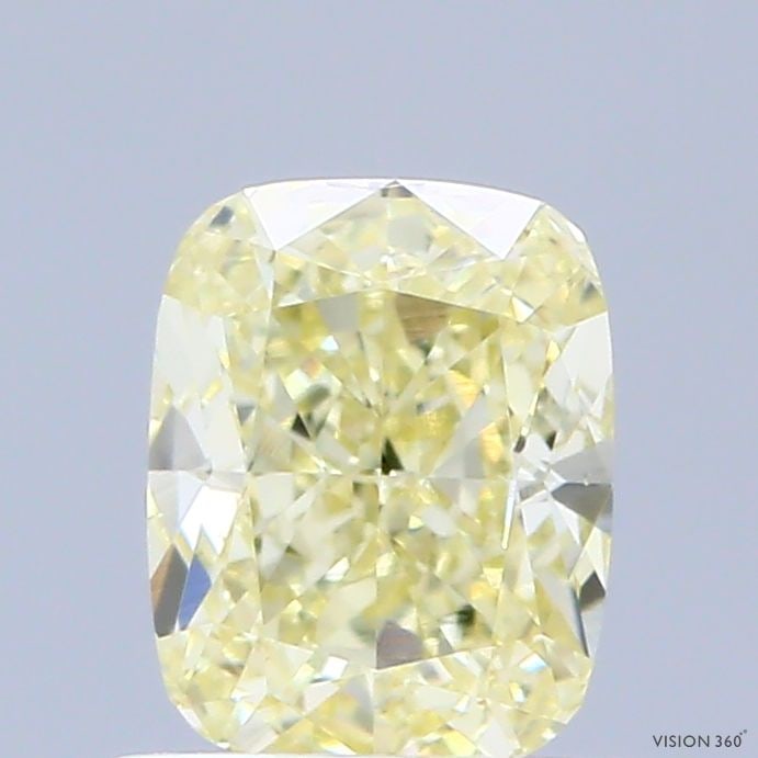 Loose Diamond - CUSHION MODIFIED 1.01ct Fancy Light Yellow VS1: Loose Diamond - CUSHION MODIFIED 1.01ct Fancy Light Yellow VS1 Source: This is a real non-mined Diamond that has been grown in a lab Shape: CUSHION MODIFIED Carats: 1.01 Color: Fancy Light Yellow Cert