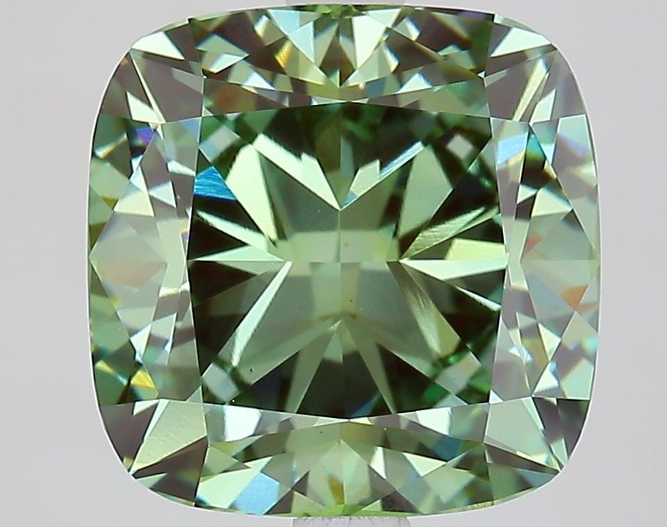 Loose Diamond - CUSHION MODIFIED 4.3ct Fancy Vivid Green VS1: Loose Diamond - CUSHION MODIFIED 4.3ct Fancy Vivid Green VS1 Source: This is a real non-mined Diamond that has been grown in a lab Shape: CUSHION MODIFIED Carats: 4.3 Color: Fancy Vivid Green Certific