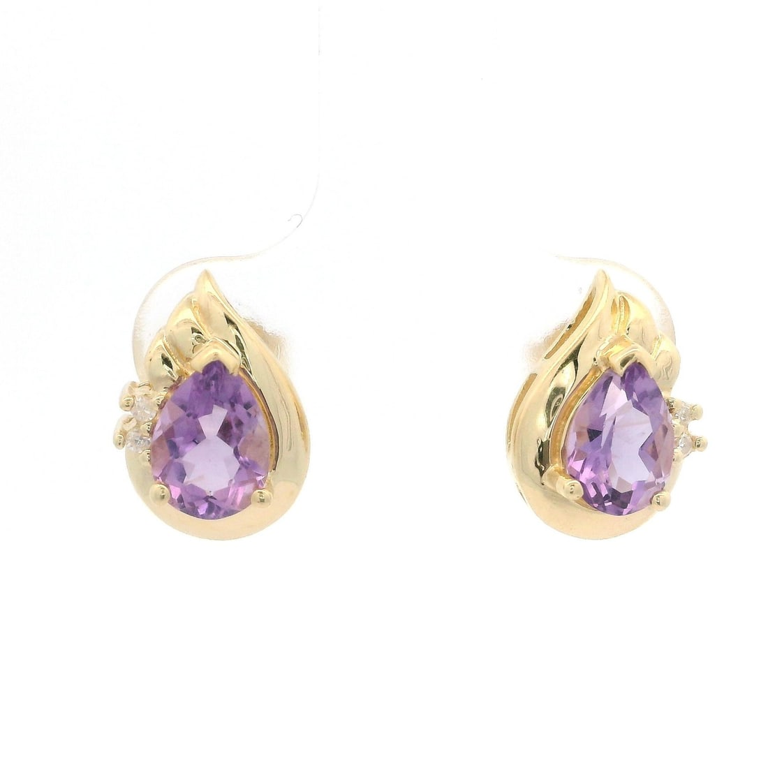 14k Yellow Gold Pear Amethyst Diamond Teardrop Stud Earrings: 14k Yellow Gold Pear Amethyst Diamond Teardrop Stud Earrings Adorn yourself with these stunning 14k Yellow Gold Teardrop Stud Earrings featuring a beautiful combination of natural pear-shaped amethyst