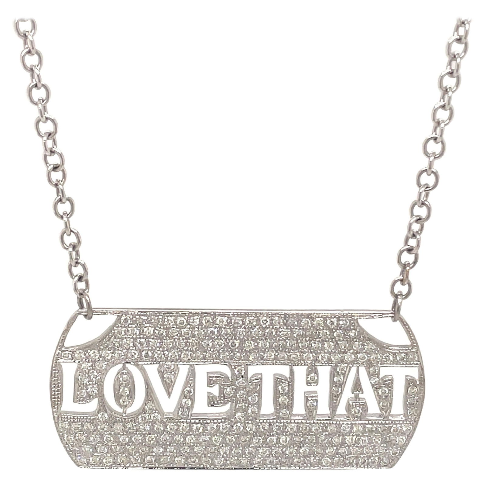 1.75ct Diamond Dog Tag Pendant Necklace in 18k White Gold: 1.75ct Diamond Dog Tag Pendant Necklace in 18k White Gold This exquisite pendant necklace features a modern east-west diamond dog tag design crafted from 18 karat white gold. Adorned with 1.75 carats
