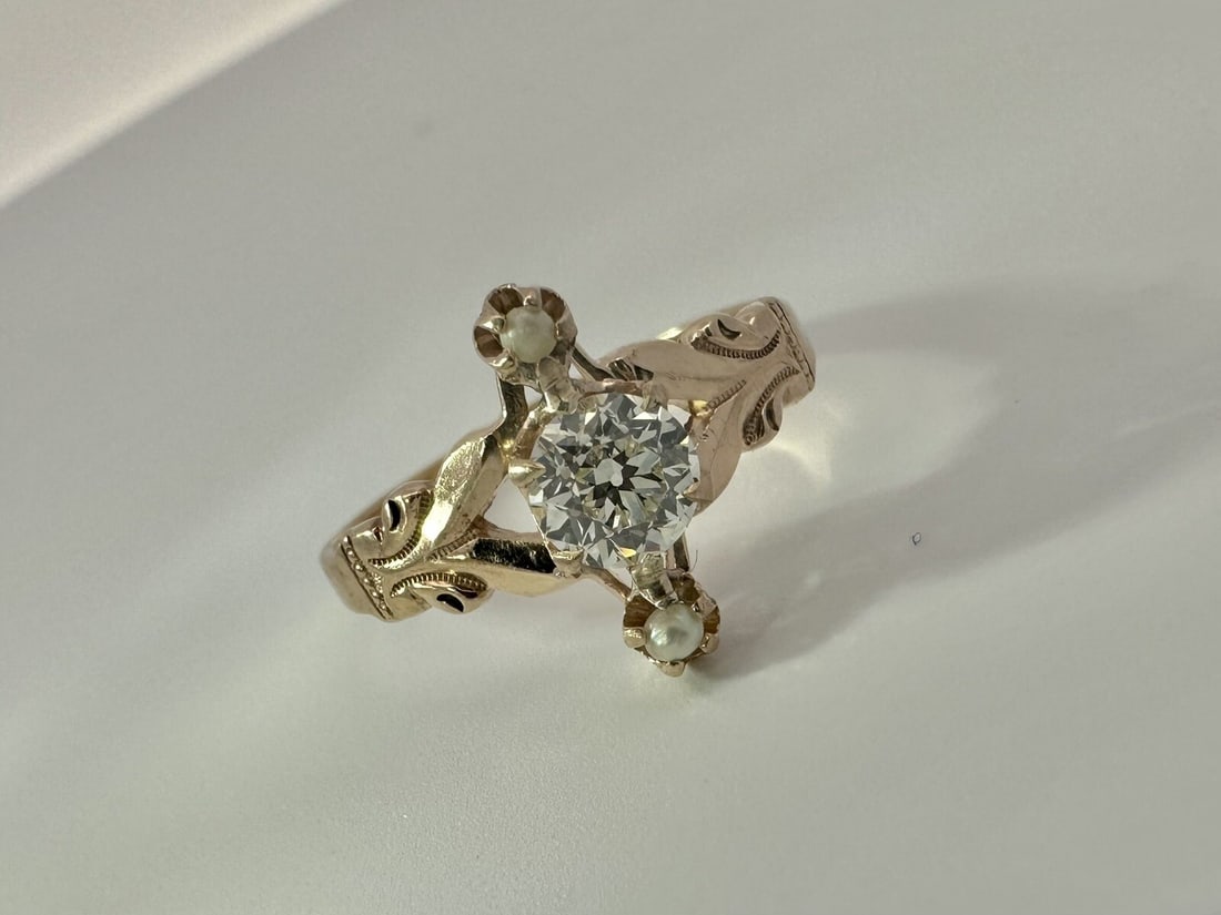 Antique Victorian 10k Gold GIA 0.47ct Old European Diamond Engagement Ring (1 of 13)