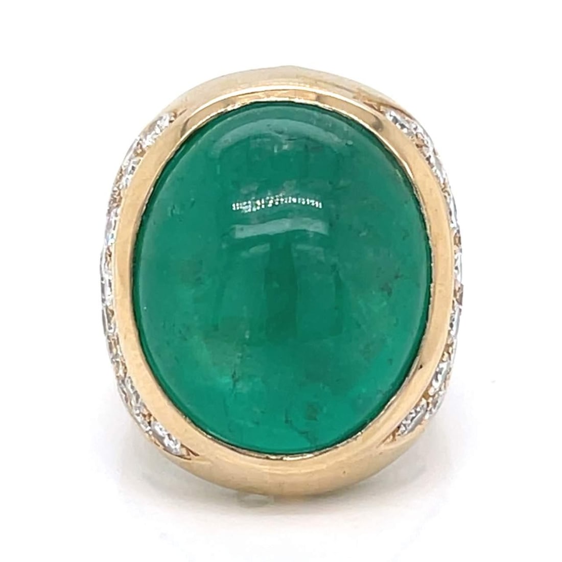 18K Yellow Gold Emerald Cabochon Diamond Ring 20.00 Ct Unique Design (1 of 5)