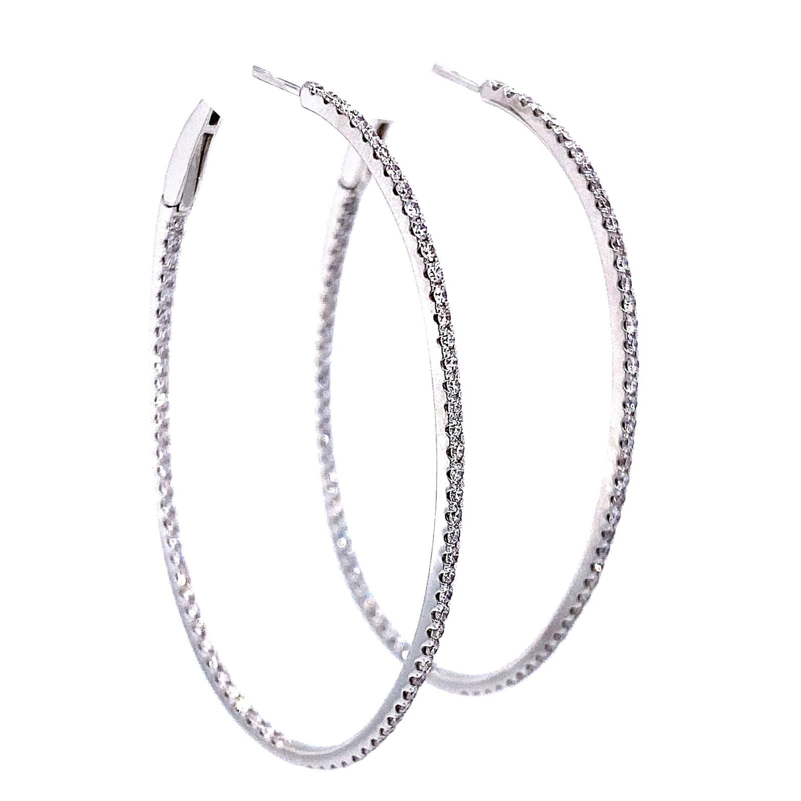 14k White Gold Round Diamond Oval Hoop Earrings 1.17ct GIA Appraised (1 of 4)