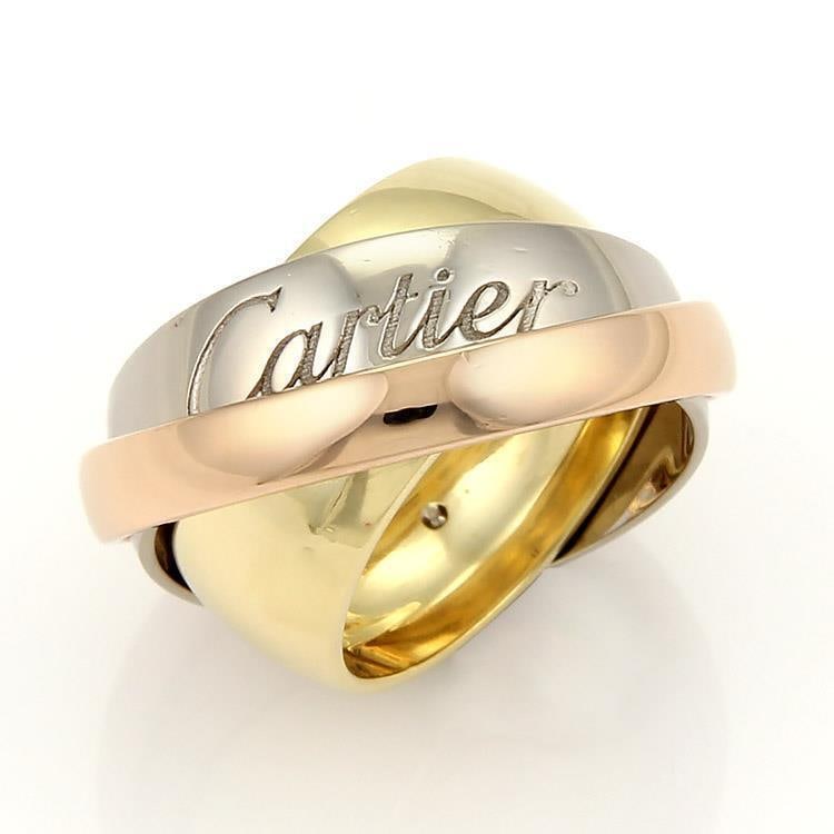 Cartier 18k Trinity Triple Band Ring Size 48-US 4.75: Cartier 18k Trinity Triple Band Ring Size 48-US 4.75 This exquisite triple band ring from Cartier features a stunning design crafted from 18k yellow, white, and rose gold. It is part of Cartier's icon