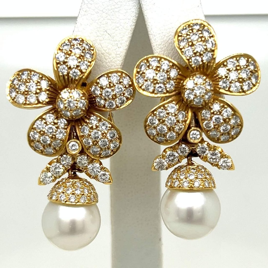 18K Yellow Gold South Sea Pearl Diamond Earrings 184 Diamonds (1 of 2)