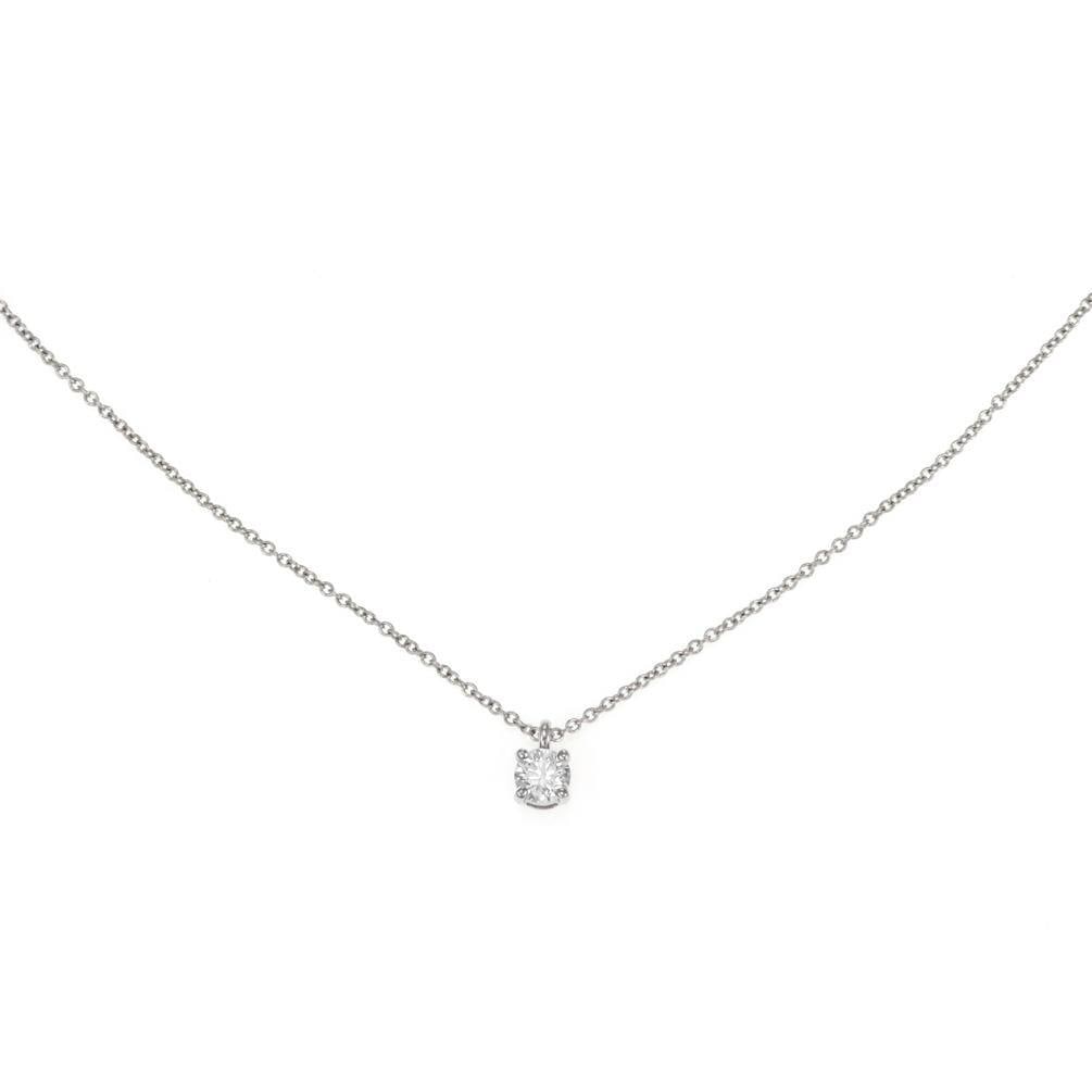 Tiffany & Co Platinum Diamond Solitaire Pendant Necklace 16 Inch Chain: Tiffany & Co Platinum Diamond Solitaire Pendant Necklace 16 Inch Chain This exquisite Tiffany & Co. solitaire pendant necklace features a stunning round cut diamond set in a prong setting. The pendant