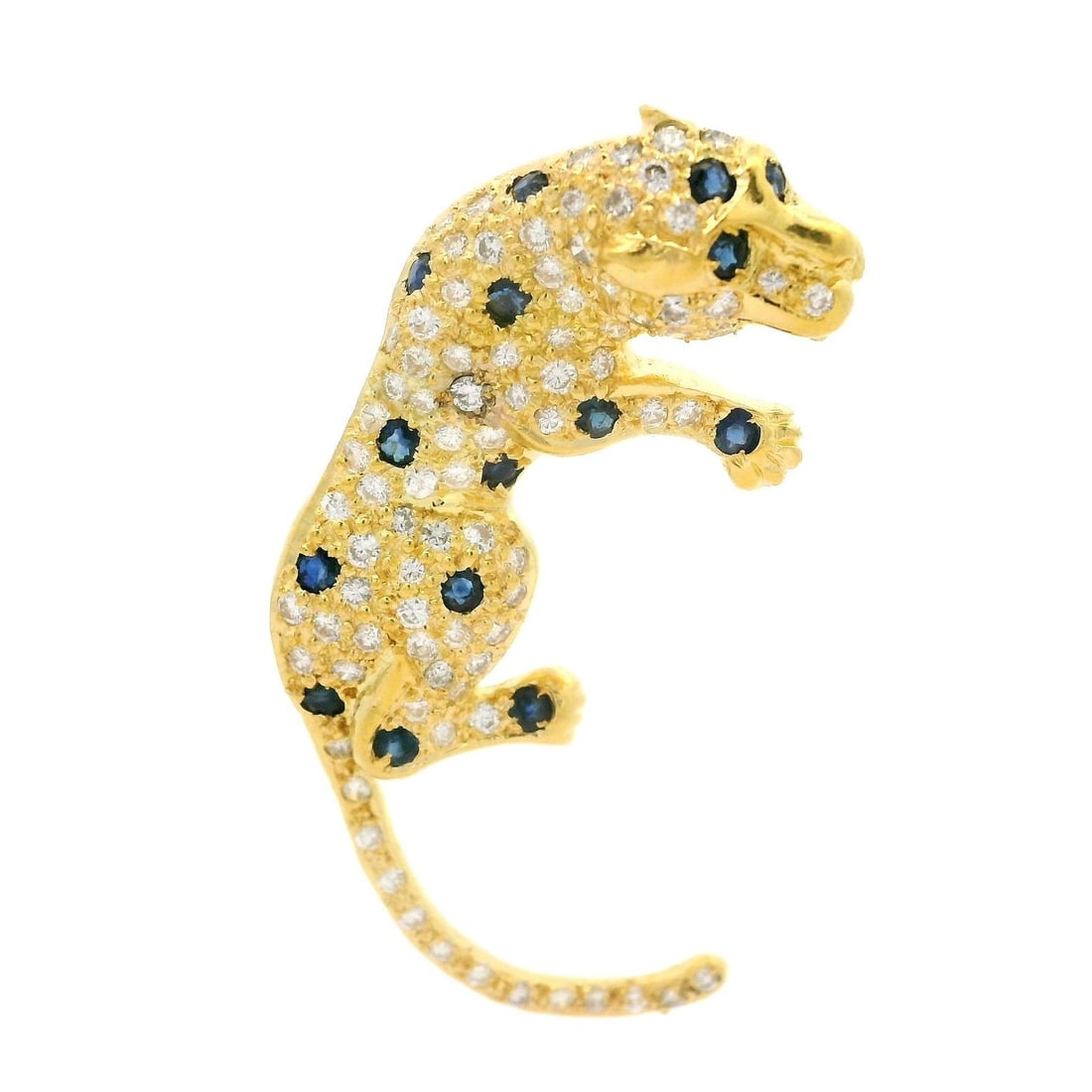 18k Yellow Gold 1.25ctw Pave Diamond Sapphire Panther Brooch (1 of 4)