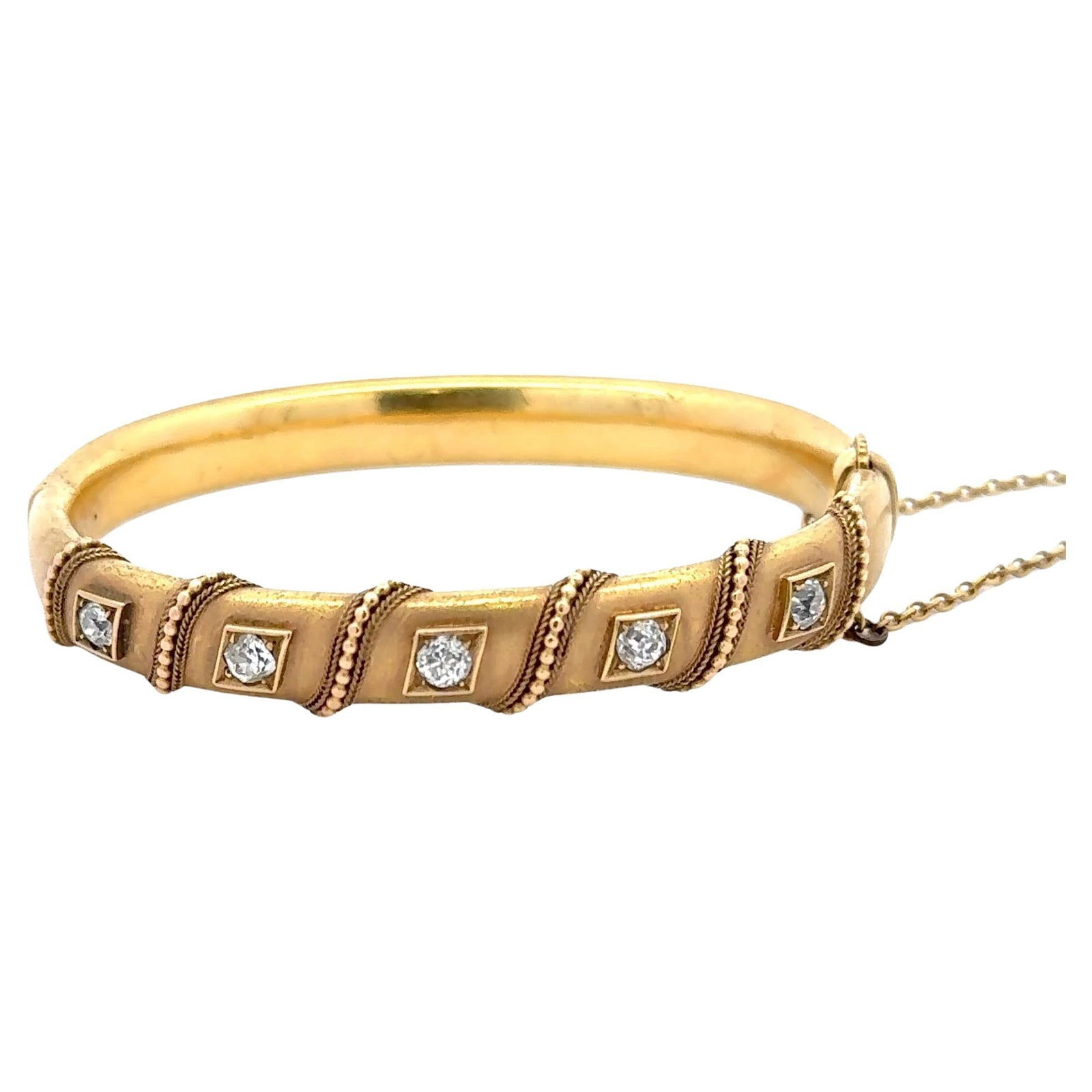 Vintage 18K Yellow Gold Miligrain Bangle Bracelet 1 Carat Diamonds (1 of 9)