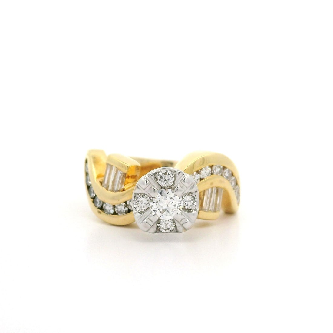 Two Tone Gold 1ctw Diamond Illusion Solitaire Ring Size 6: Two Tone Gold 1ctw Diamond Illusion Solitaire Ring Size 6 This exquisite two-tone gold ring showcases a unique illusion solitaire look, perfect for weddings and anniversaries. Crafted from solid 10-14