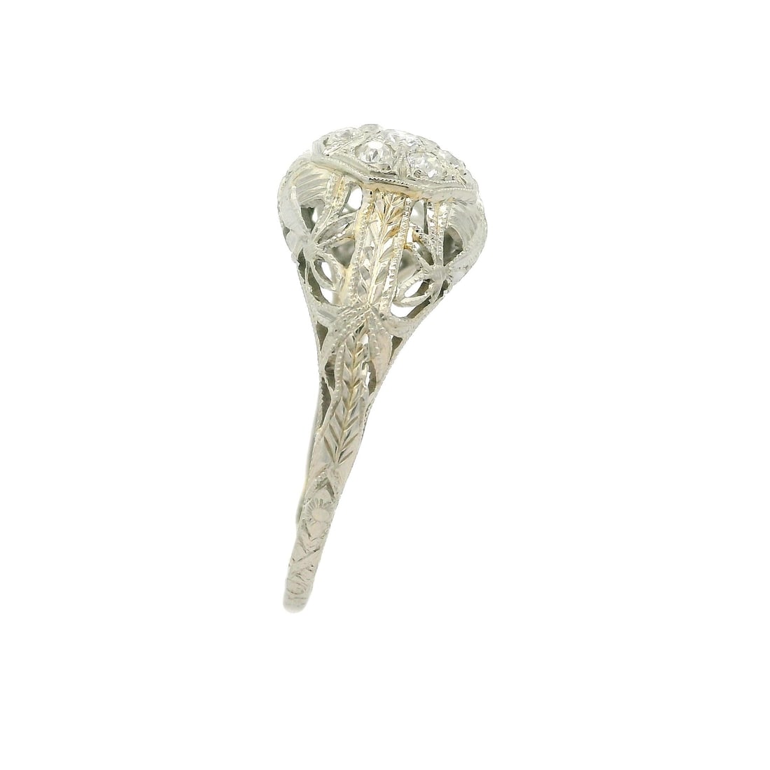 Antique Art Deco 0.18ctw Diamond Filigree White Gold Ring - 10