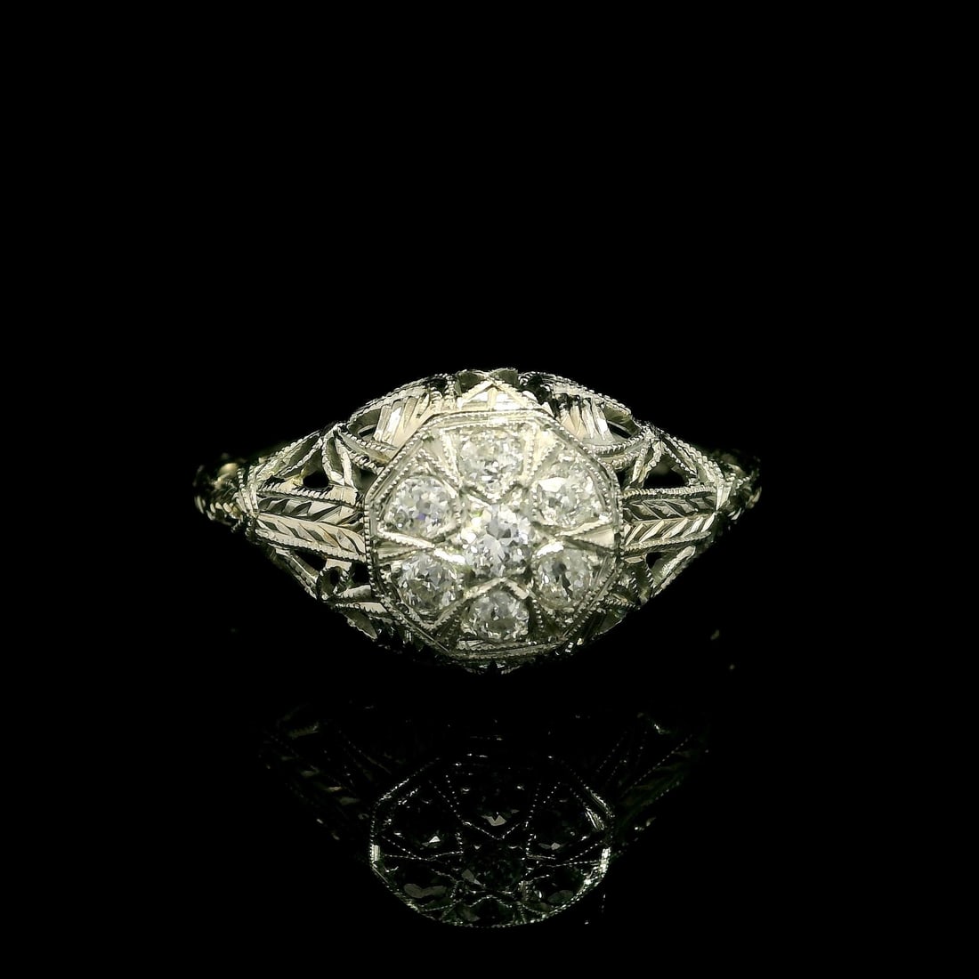 Antique Art Deco 0.18ctw Diamond Filigree White Gold Ring - 11