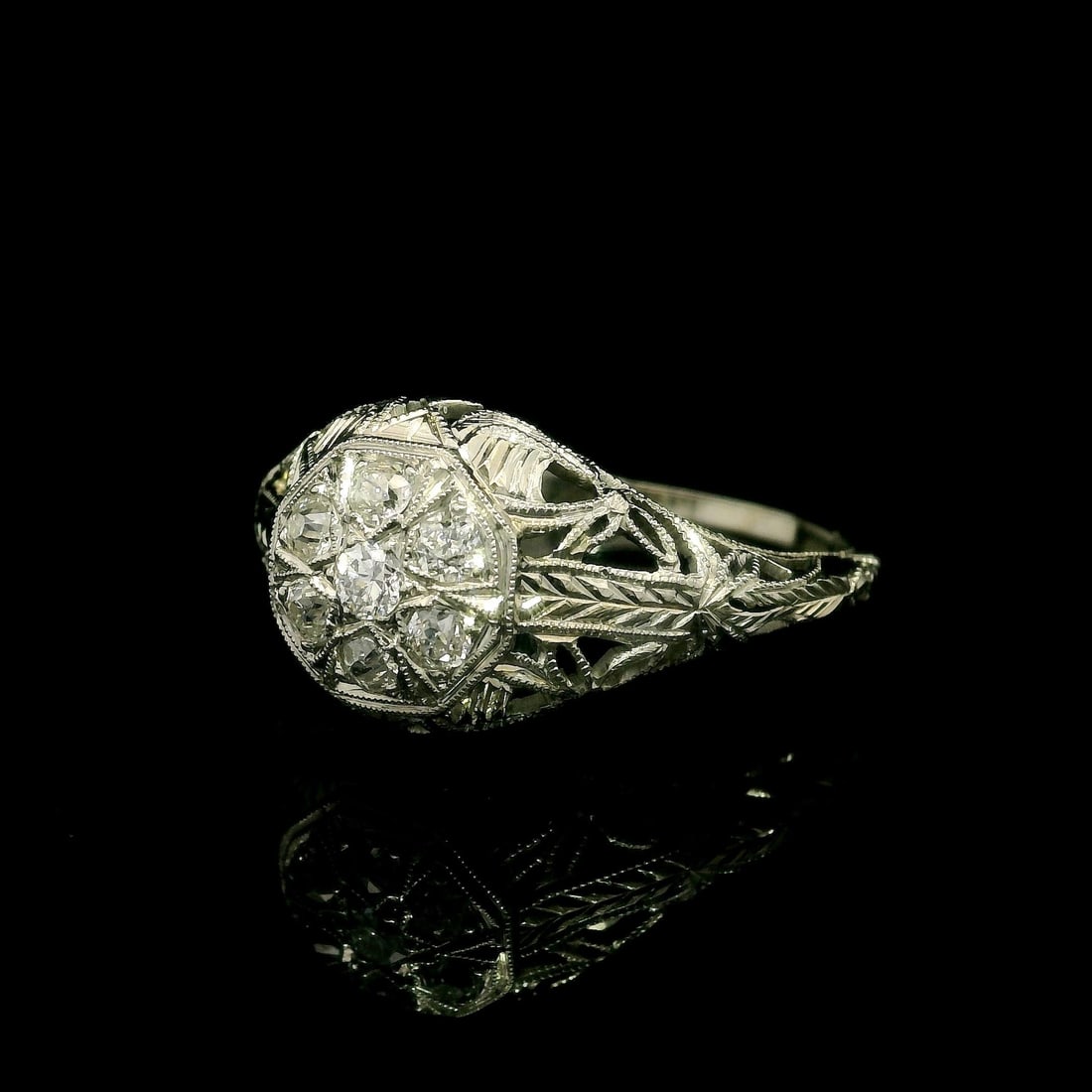 Antique Art Deco 0.18ctw Diamond Filigree White Gold Ring - 13