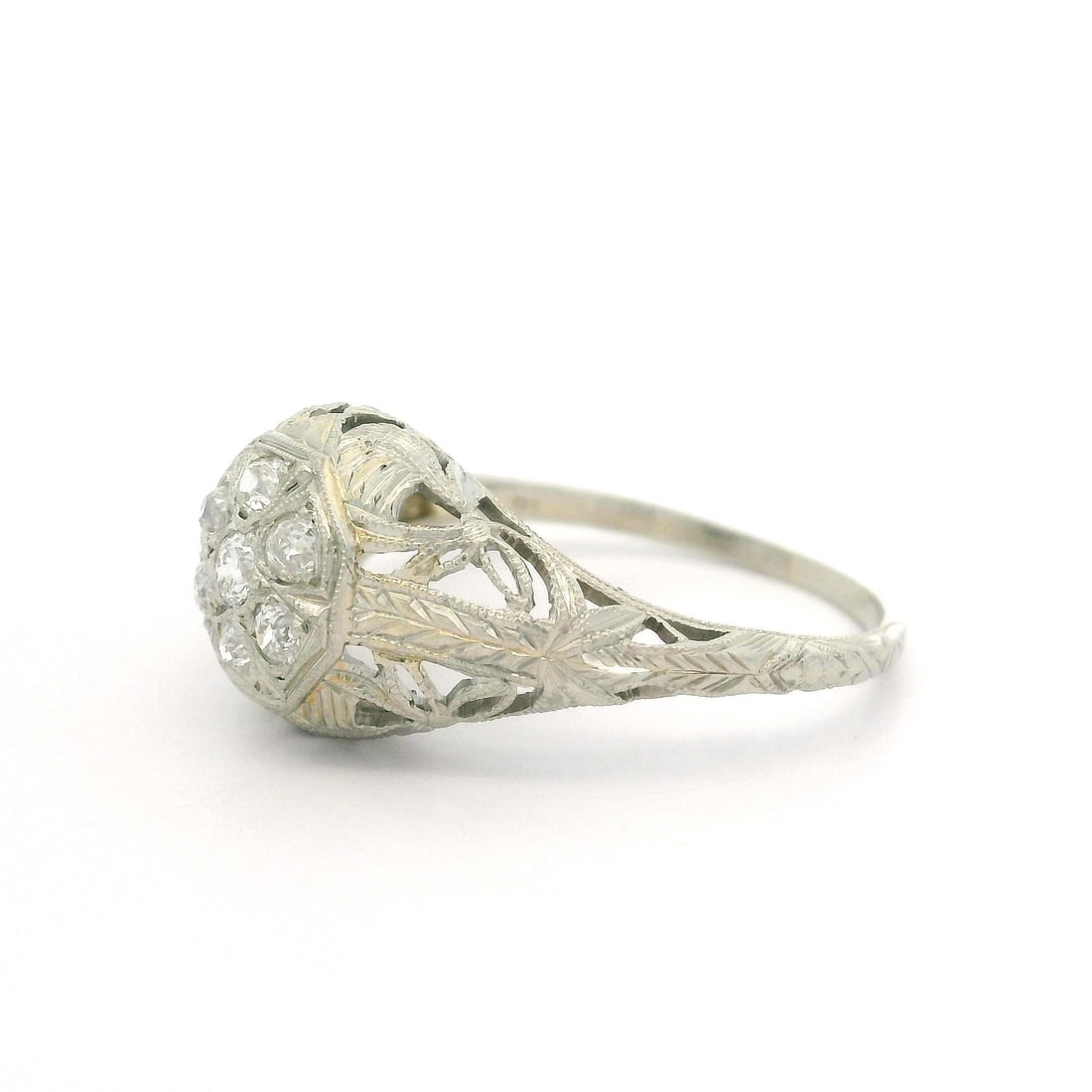 Antique Art Deco 0.18ctw Diamond Filigree White Gold Ring - 4