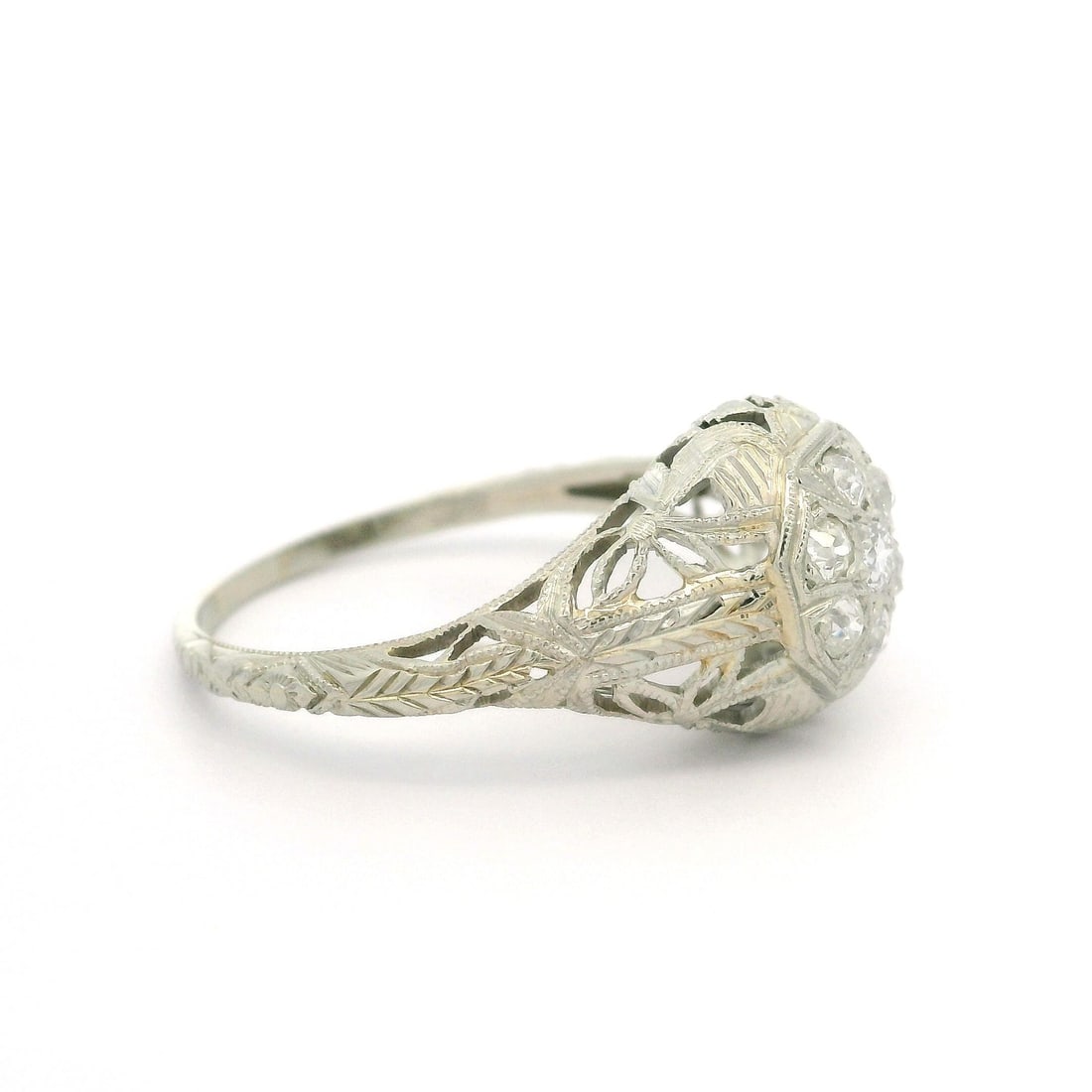 Antique Art Deco 0.18ctw Diamond Filigree White Gold Ring - 5