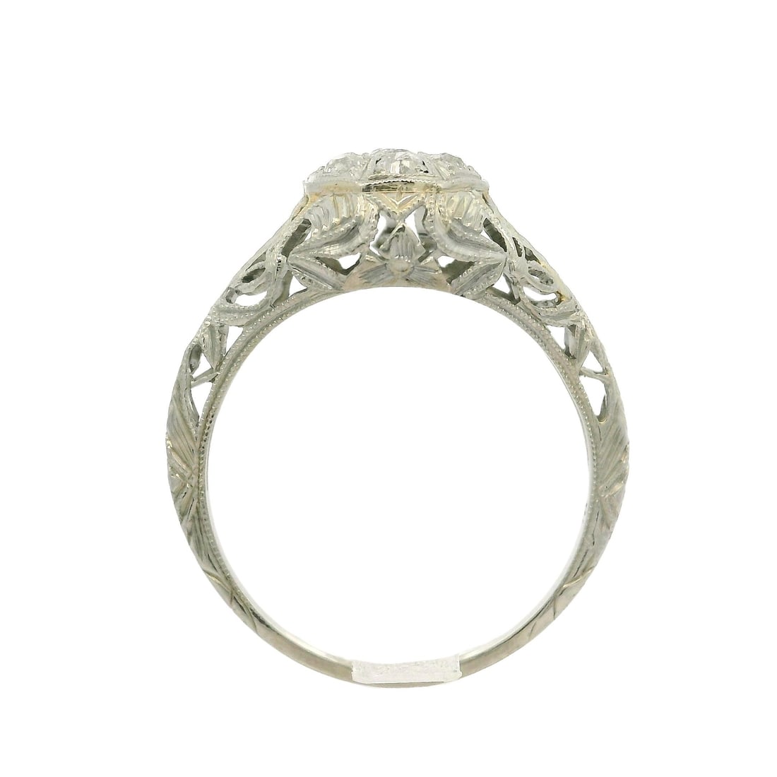 Antique Art Deco 0.18ctw Diamond Filigree White Gold Ring - 8