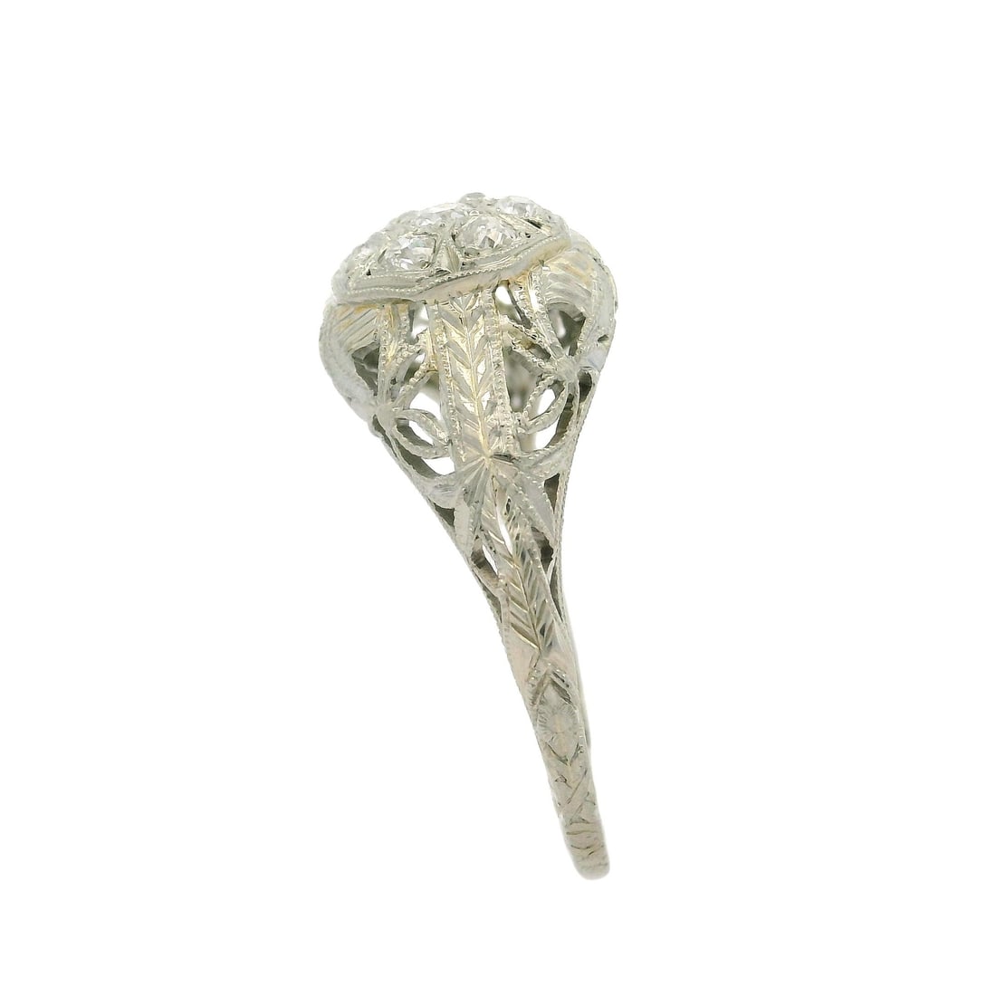 Antique Art Deco 0.18ctw Diamond Filigree White Gold Ring - 9