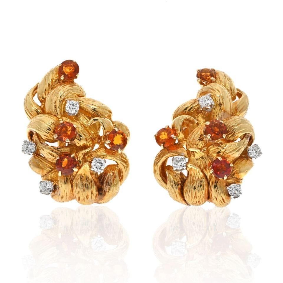 David Webb Platinum 18K Yellow Gold Diamond Citrine Clip-On Earrings (1 of 4)