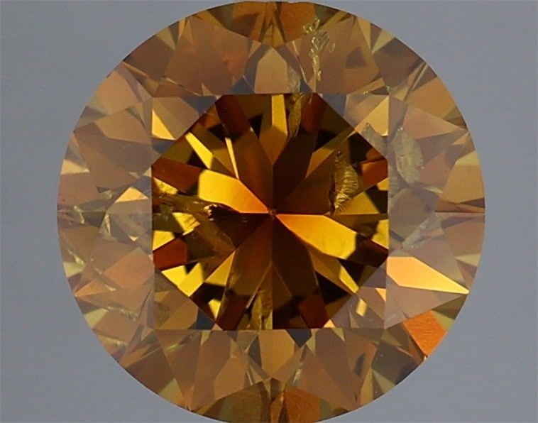 Loose Diamond - ROUND 1.03ct Fancy Deep Brownish Orangey Yellow I2: Loose Diamond - ROUND 1.03ct Fancy Deep Brownish Orangey Yellow I2 Source: Natural Shape: ROUND Carats: 1.03 Color: Fancy Deep Brownish Orangey Yellow Certification: GIA Video: