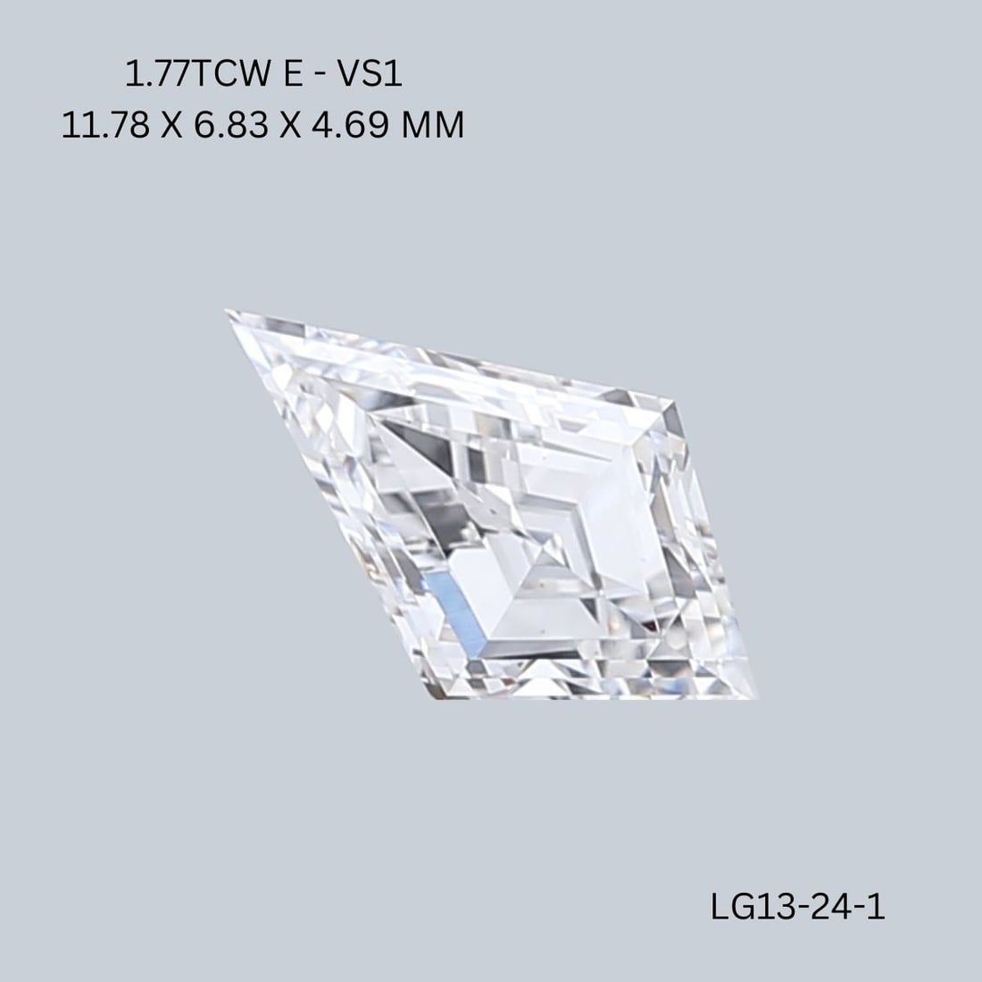 Loose Diamond - KITE 1.77ct E VS1: Loose Diamond - KITE 1.77ct E VS1 Source: This is a real non-mined Diamond that has been grown in a lab Shape: KITE Carats: 1.77 Color: E Clarity: VS1 Certification: IGI Video: Video Link The