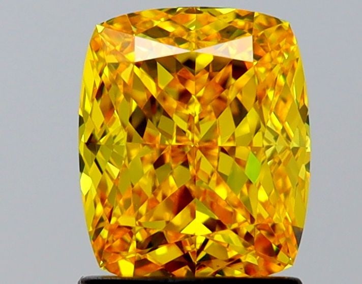 Loose Diamond - CUSHION MODIFIED 1.7ct Fancy Vivid Yellow VVS2: Loose Diamond - CUSHION MODIFIED 1.7ct Fancy Vivid Yellow VVS2 Source: This is a real non-mined Diamond that has been grown in a lab Shape: CUSHION MODIFIED Carats: 1.7 Color: Fancy Vivid Yellow Certi
