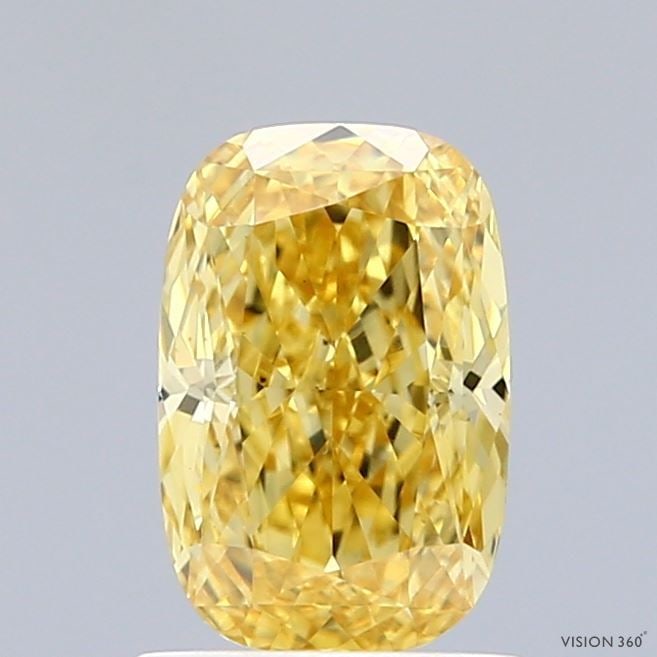 Loose Diamond - CUSHION MODIFIED 1.36ct Fancy Vivid Yellow VS1: Loose Diamond - CUSHION MODIFIED 1.36ct Fancy Vivid Yellow VS1 Source: This is a real non-mined Diamond that has been grown in a lab Shape: CUSHION MODIFIED Carats: 1.36 Color: Fancy Vivid Yellow Cert