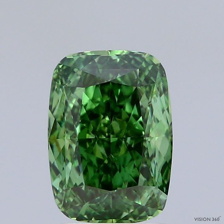 Loose Diamond - CUSHION MODIFIED 2.07ct Fancy Vivid Green VS1: Loose Diamond - CUSHION MODIFIED 2.07ct Fancy Vivid Green VS1 Source: This is a real non-mined Diamond that has been grown in a lab Shape: CUSHION MODIFIED Carats: 2.07 Color: Fancy Vivid Green Certif