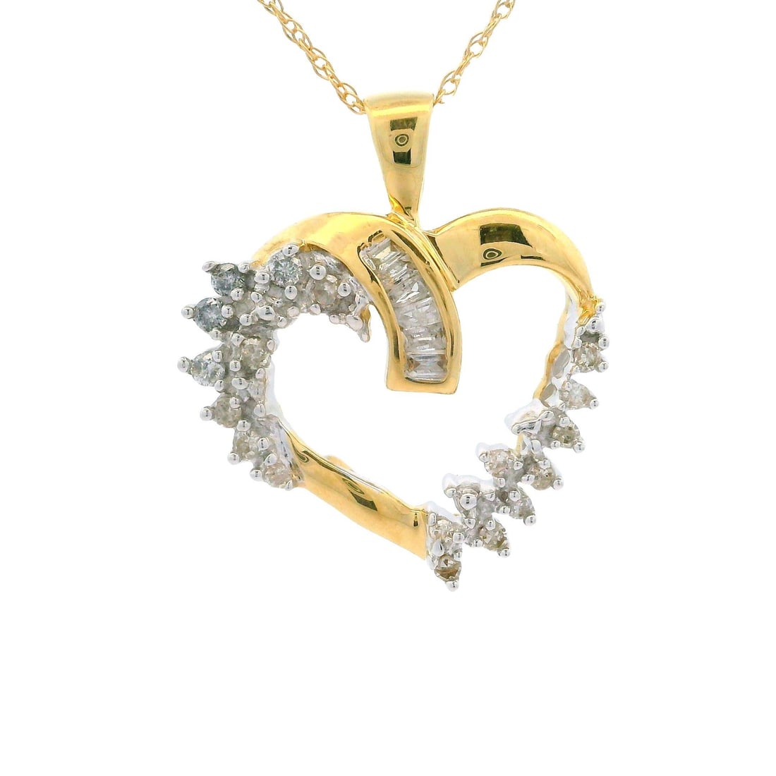 14k Yellow Gold Diamond Cluster Open Heart Pendant Necklace 0.21ctw: 14k Yellow Gold Diamond Cluster Open Heart Pendant Necklace 0.21ctw This exquisite 14k Yellow Gold Diamond Cluster Open Heart Charm Pendant Necklace features a stunning combination of round brilliant