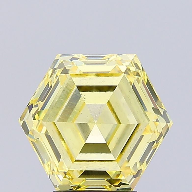 Loose Diamond - HEXAGONAL 5.04ct Fancy Intense Yellow VS2: Loose Diamond - HEXAGONAL 5.04ct Fancy Intense Yellow VS2 Source: This is a real non-mined Diamond that has been grown in a lab Shape: HEXAGONAL Carats: 5.04 Color: Fancy Intense Yellow Certification: