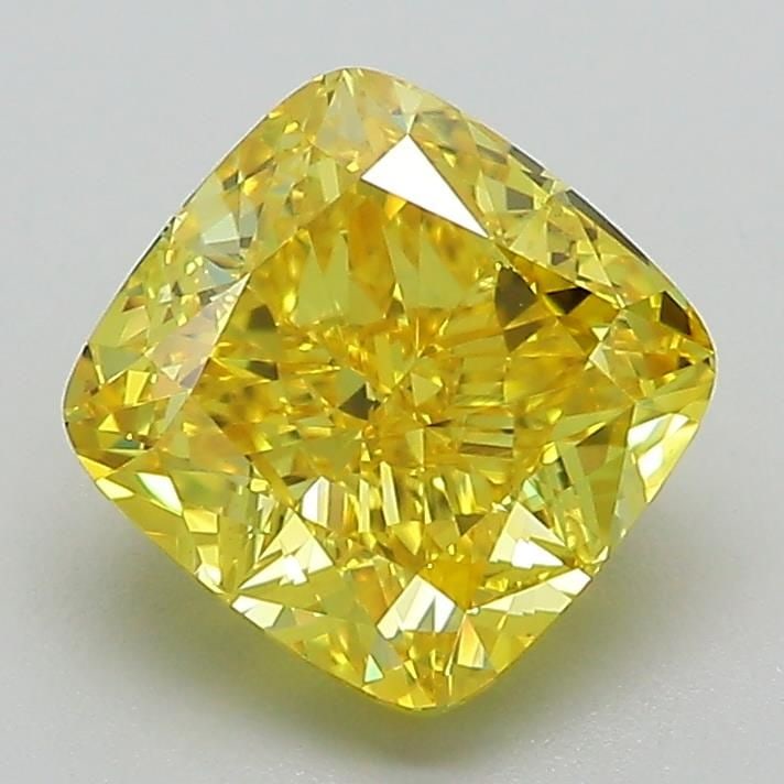 Loose Diamond - CUSHION MODIFIED 2.18ct Fancy Vivid Yellow VS1: Loose Diamond - CUSHION MODIFIED 2.18ct Fancy Vivid Yellow VS1 Source: This is a real non-mined Diamond that has been grown in a lab Shape: CUSHION MODIFIED Carats: 2.18 Color: Fancy Vivid Yellow Cert