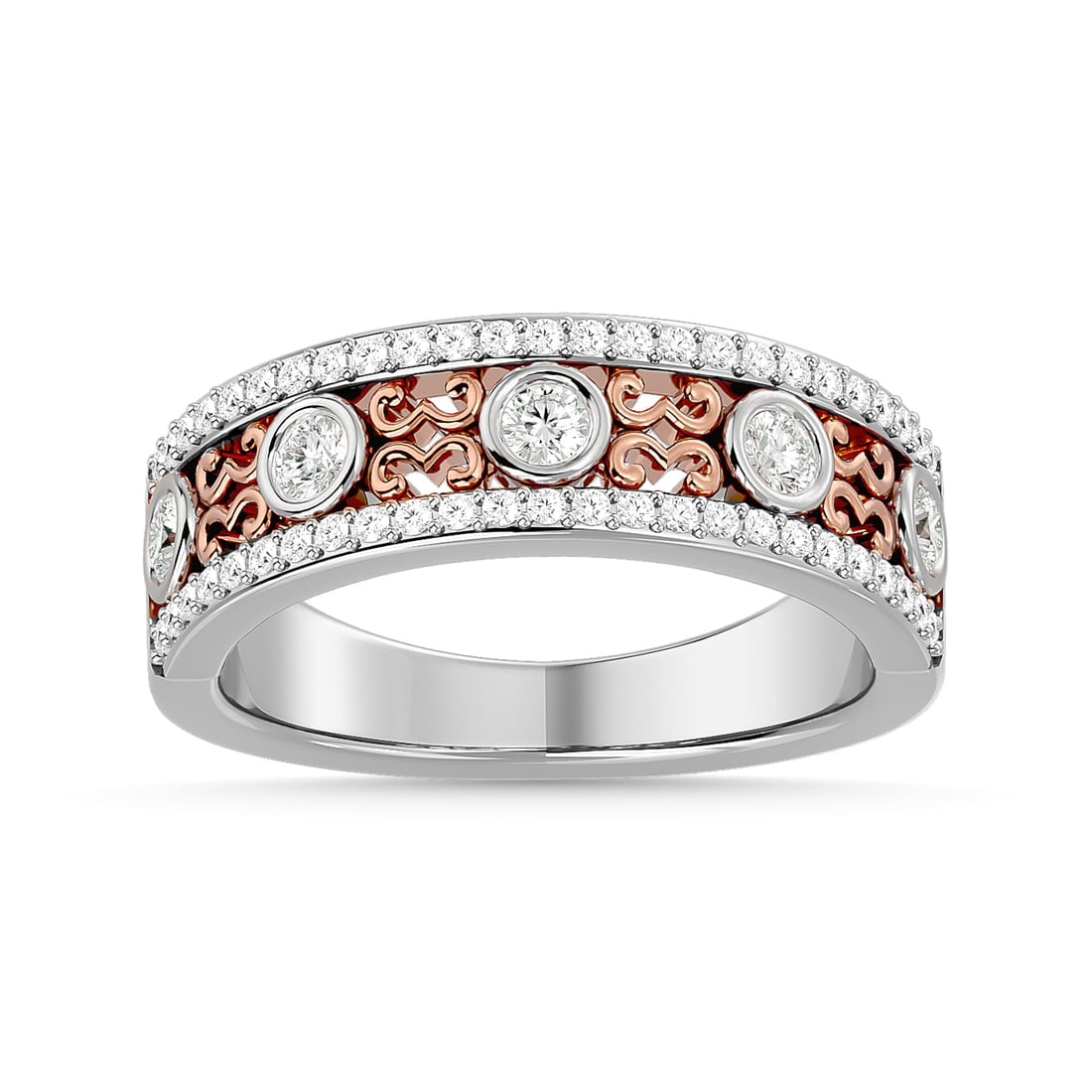 Diamond 1/2 Ct.Tw. Fashion Band in 14K Two Tone: Diamond 1/2 Ct.Tw. Fashion Band in 14K Two Tone 14k Two Tone Stone Color: G-h Stone Clarity: I1 This item may take 2-5 weeks for shipping. The Diamond Depot Guarantee: All items in this auction are gu