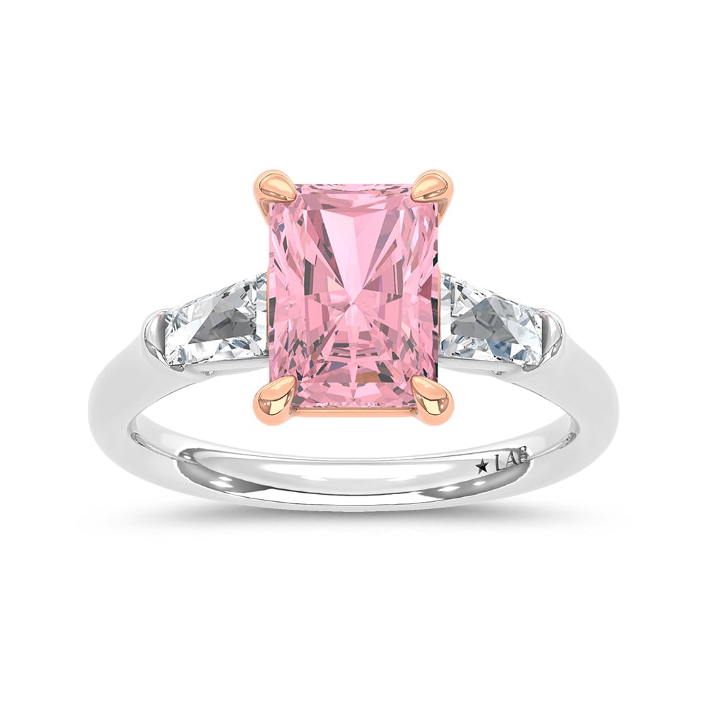 14K White Gold Lab Grown Diamond 2 5/8 Ct.Tw. Pink Radiant Engagement Ring (Center 2ct): 14K White Gold Lab Grown Diamond 2 5/8 Ct.Tw. Pink Radiant Engagement Ring (Center 2ct) Embrace elegance with this 14K White Gold Engagement Ring, featuring a stunning 2-carat lab-grown pink diamond a