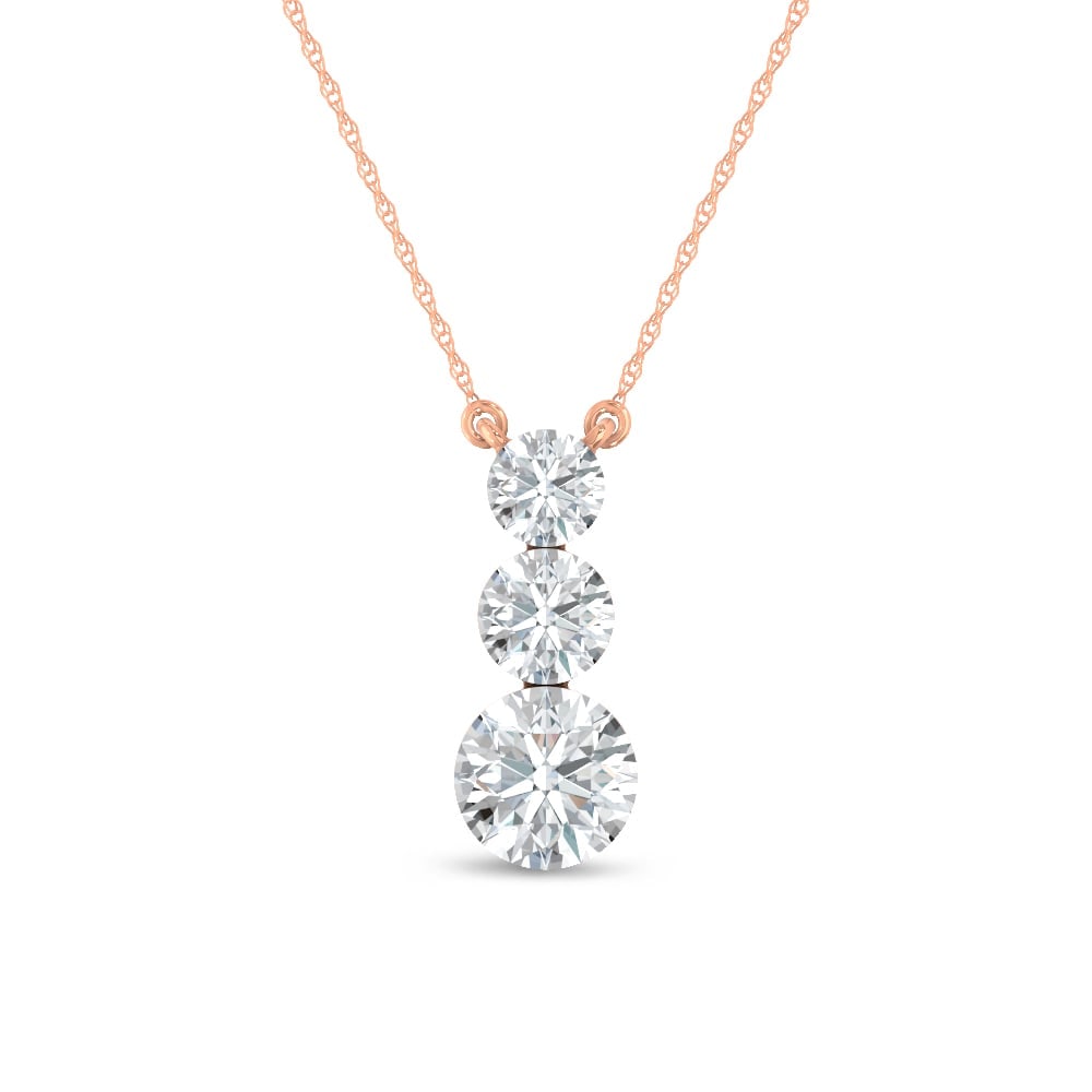 14K Rose Gold Lab Grown Diamond 1 Ct.Tw. Three Stone Fashion Necklace: 14K Rose Gold Lab Grown Diamond 1 Ct.Tw. Three Stone Fashion Necklace Add refined sparkle to any outfit with this elegant 14K Rose gold three-stone fashion necklace, featuring a total of 1 carat of la