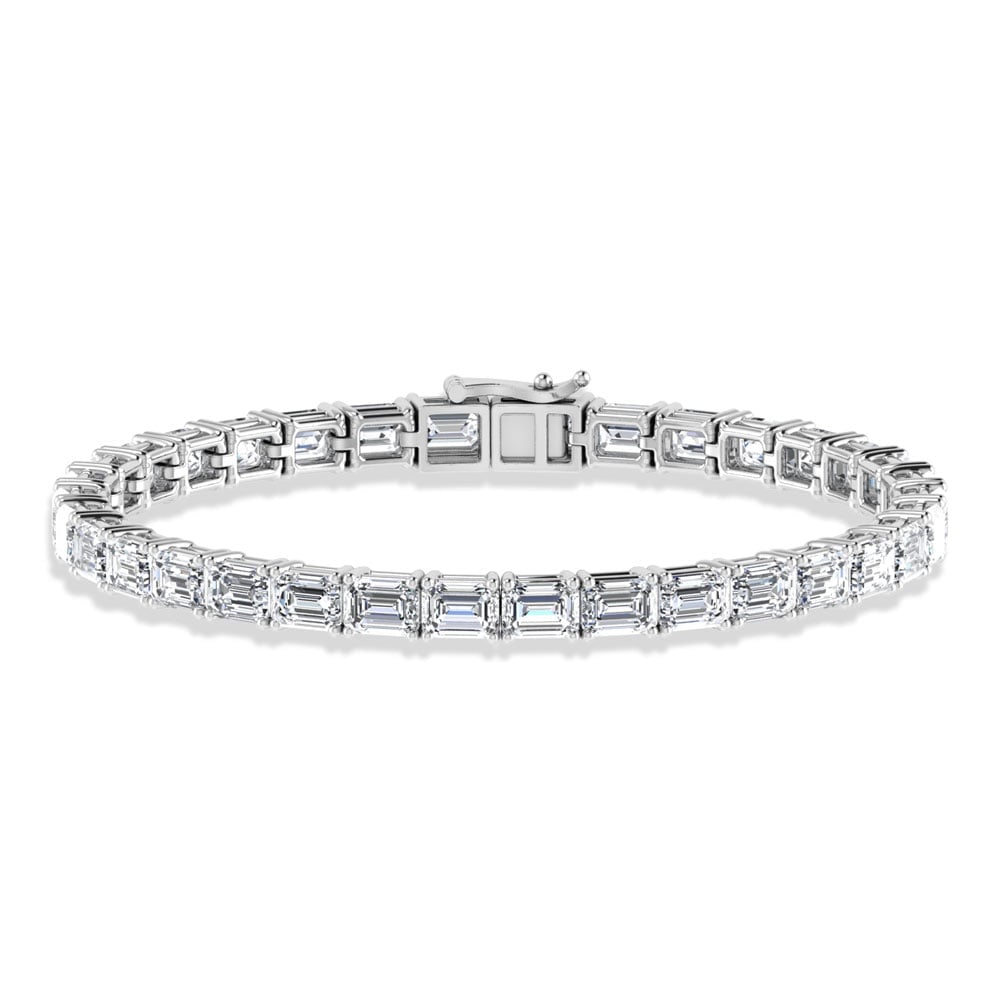 14K White Gold 12 Ct.Tw. Emerald Horizontal Shape Lab Grown Diamond Tennis Bracelet: 14K White Gold 12 Ct.Tw. Emerald Horizontal Shape Lab Grown Diamond Tennis Bracelet Crafted in 14K White Gold, this tennis bracelet showcases emerald horizontal-shaped lab grown diamonds totaling 12 C