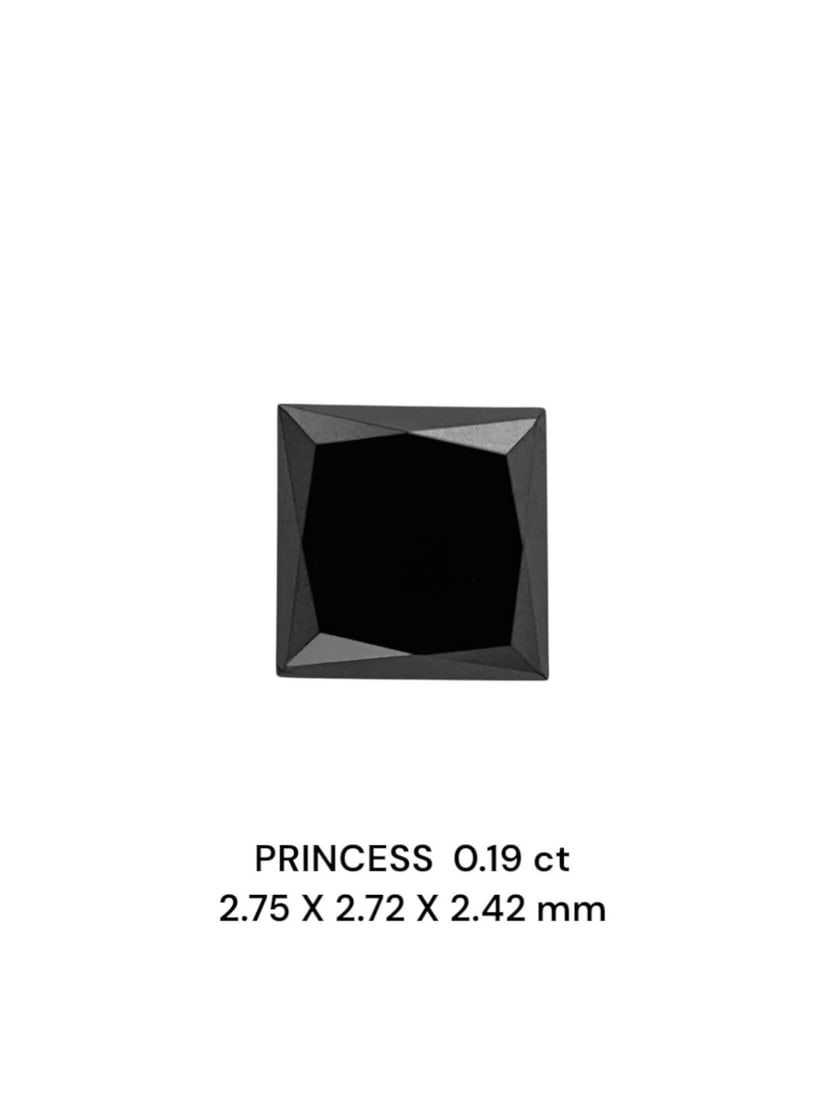 Loose Diamond - PRINCESS 0.19ct Fancy Black VVS2: Loose Diamond - PRINCESS 0.19ct Fancy Black VVS2 Source: Natural Shape: PRINCESS Carats: 0.19 Color: Fancy Black Certification: NONE The Diamond Depot Guarantee: All items in this auction are guarante