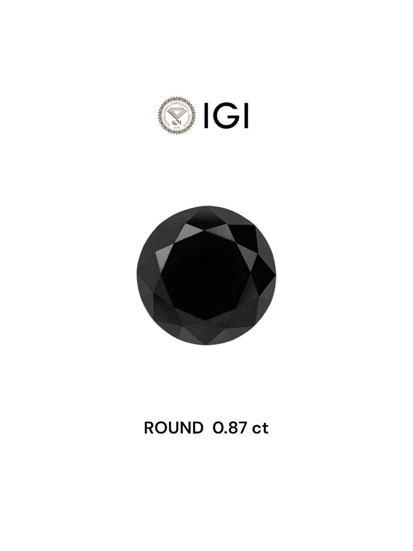 Loose Diamond - ROUND 0.87ct Black: Loose Diamond - ROUND 0.87ct Black Source: Natural Shape: ROUND Carats: 0.87 Color: Black Certification: IGI Video: