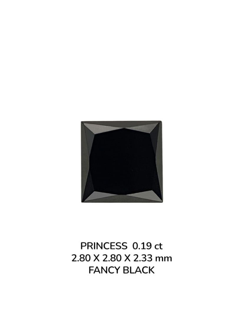 Loose Diamond - PRINCESS 0.19ct Fancy Black VVS2: Loose Diamond - PRINCESS 0.19ct Fancy Black VVS2 Source: Natural Shape: PRINCESS Carats: 0.19 Color: Fancy Black Certification: NONE The Diamond Depot Guarantee: All items in this auction are guarante