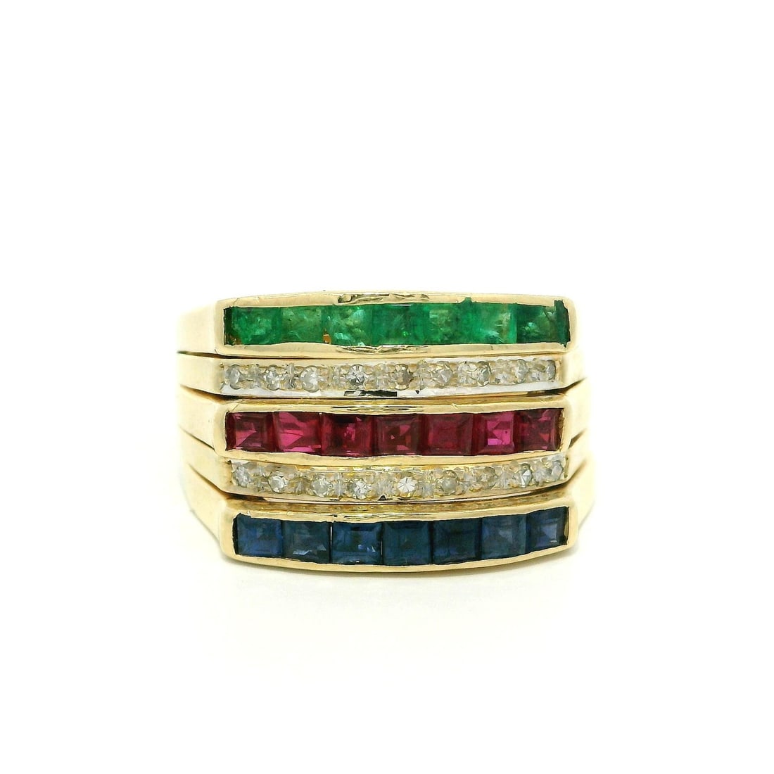 14k Yellow Gold 5 Row Band Ring with Ruby Sapphire Emerald Diamonds (1 of 7)