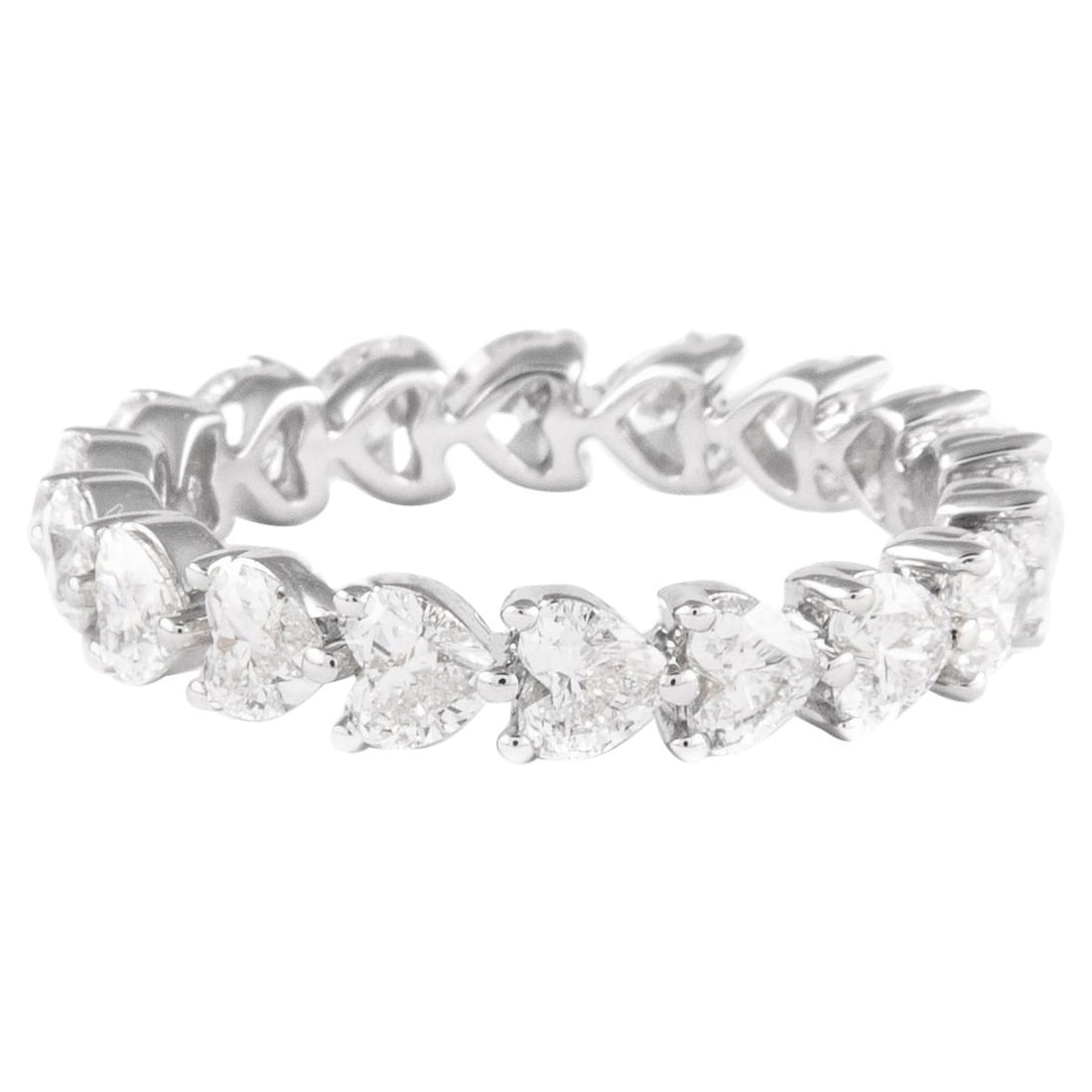 2.48ct Heart Diamond Eternity Band 18k White Gold: 2.48ct Heart Diamond Eternity Band 18k White Gold This exquisite eternity band features 18 heart-shaped diamonds totaling 2.48 carats, showcasing a captivating D/E color and VVS clarity. Crafted in lu