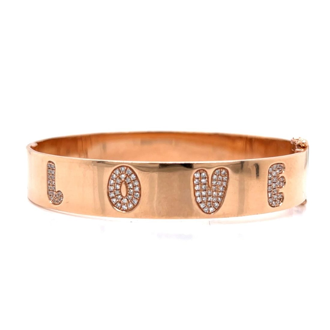 Diamond Bangle in 14K Rose Gold with 100 Stones 0.75 Ct: Diamond Bangle in 14K Rose Gold with 100 Stones 0.75 Ct This 14K rose gold bangle bracelet features 100 diamonds with a total approximate weight of 0.75 carats, displaying G-H color and VVS-VS clarity