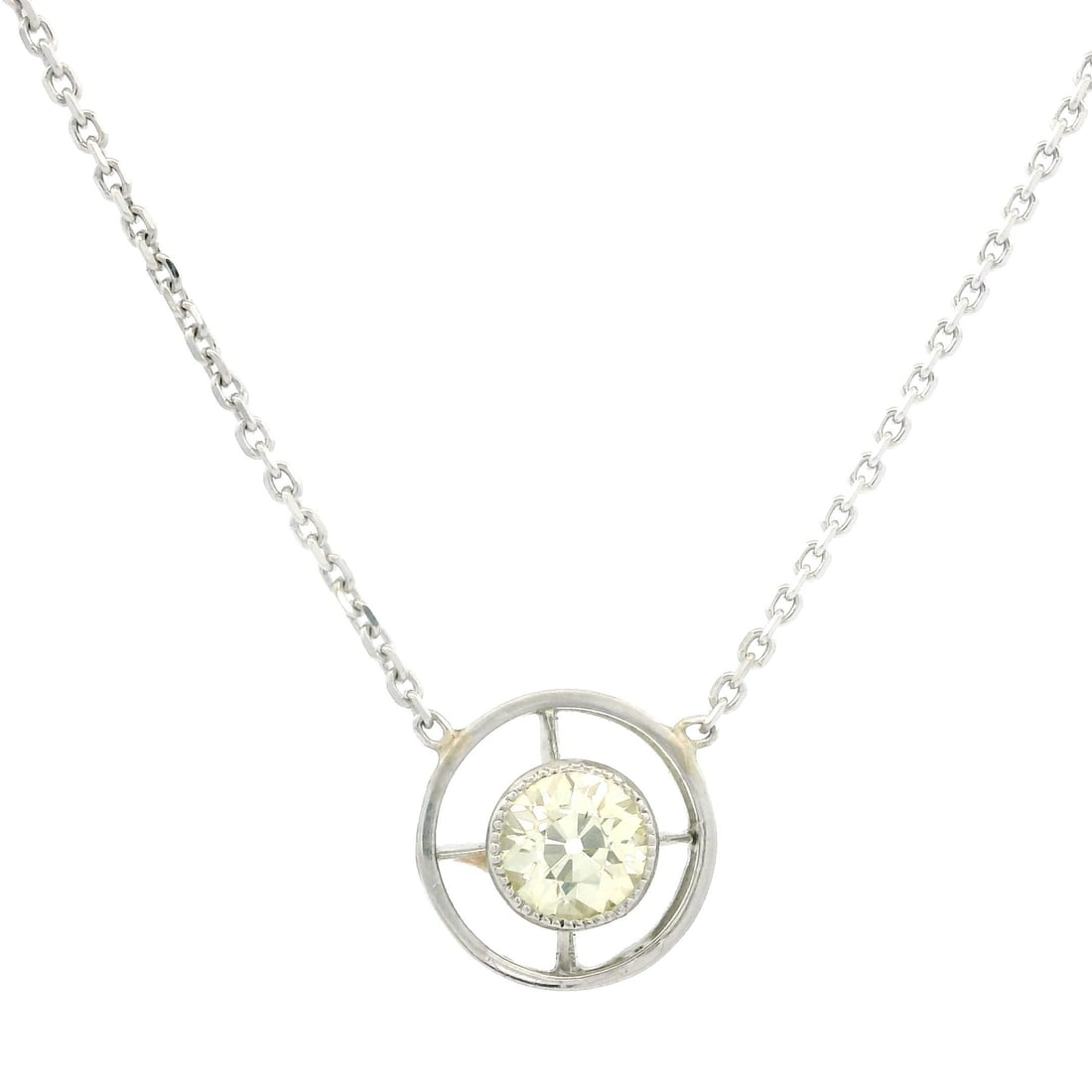Edwardian Platinum 0.36ct Fancy Yellow Diamond Pendant Necklace: Edwardian Platinum 0.36ct Fancy Yellow Diamond Pendant Necklace This exquisite Antique Edwardian Pendant Necklace features a stunning 0.36ct fancy yellow diamond set in solid platinum, showcasing a cl