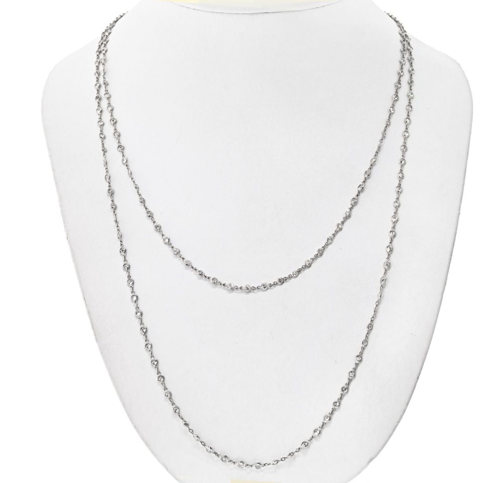 48 Inch Platinum Diamond By The Yard Necklace 16.17 Cts: 48 Inch Platinum Diamond By The Yard Necklace 16.17 Cts This stunning Diamond By The Yard Chain Necklace showcases timeless elegance and luxurious sophistication. Crafted from exquisite platinum, this
